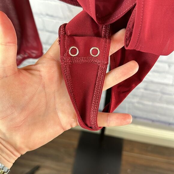 Express Burgundy Chiffon Bodysuit Size XS - Picture 5 of 7